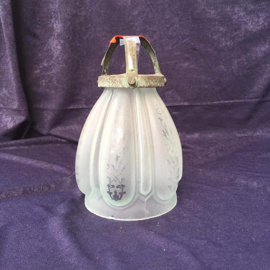 Deckenlampe Nr. 4 Messing mit Jugendstil Ätzglas