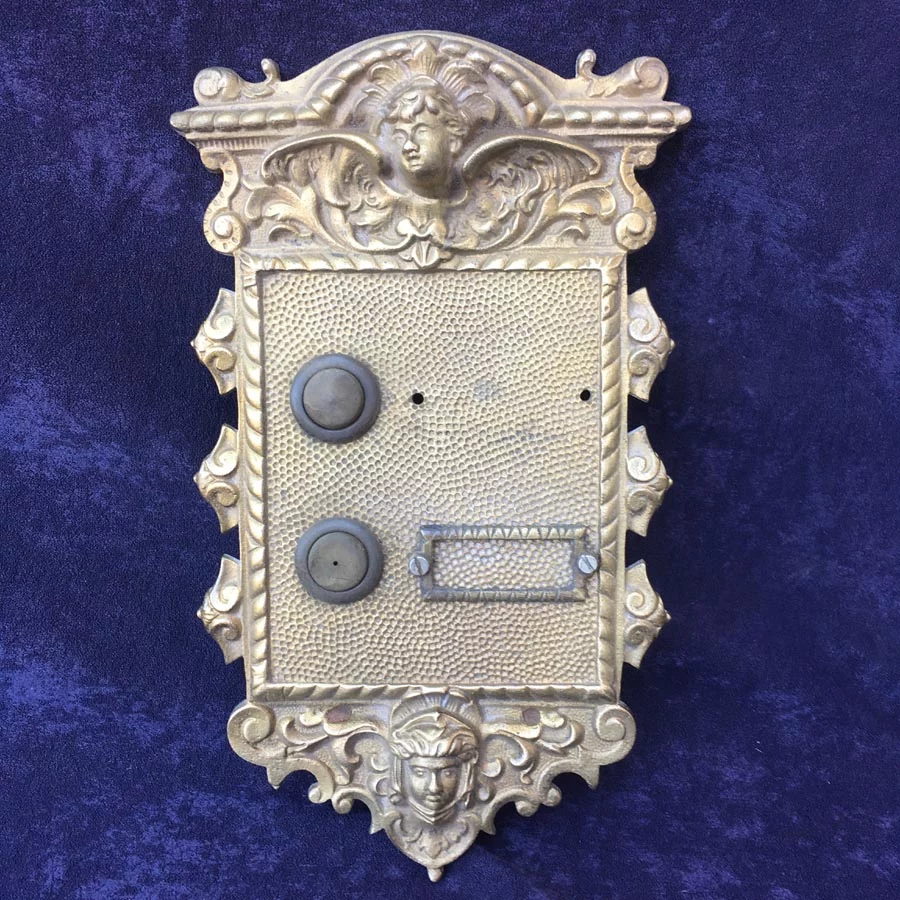 Klingelplatte Nr. 4 mit 2 Namensfelder Historismus Messing