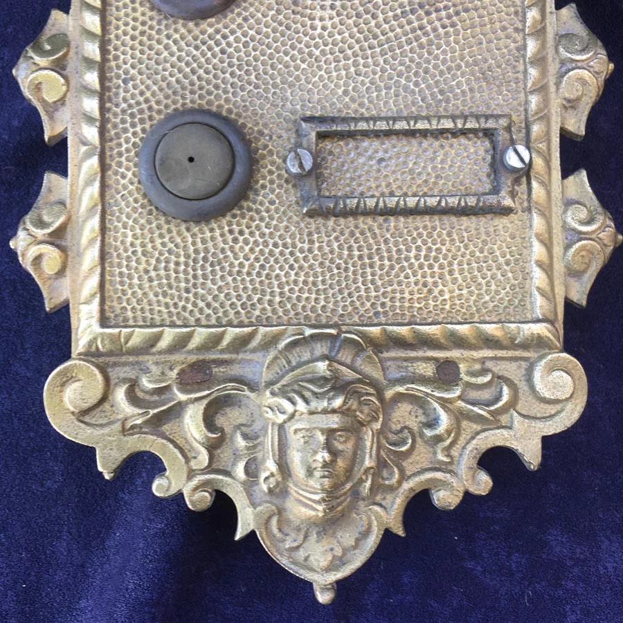 Klingelplatte Nr. 4 mit 2 Namensfelder Historismus Messing – Bild 3