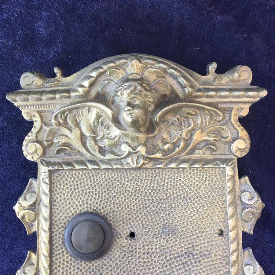 Klingelplatte Nr. 4 mit 2 Namensfelder Historismus Messing – Bild 2