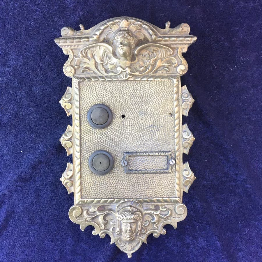 Klingelplatte Nr. 4 mit 2 Namensfelder Historismus Messing – Bild 4